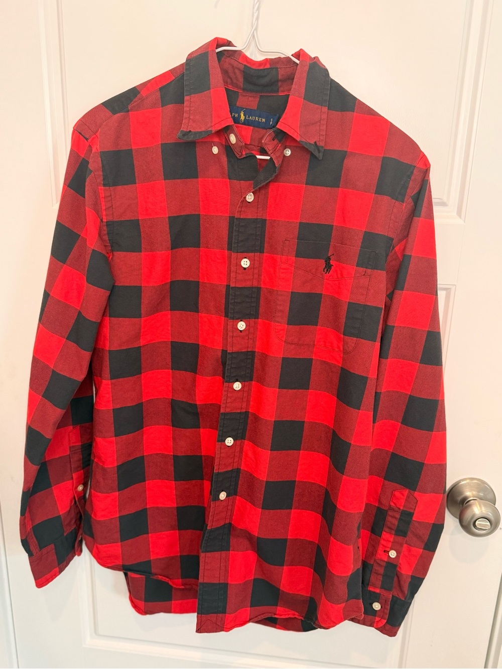 Ralph Lauren Shirt Mens Small Red Black Buffalo Plaid Flannel Button Down Casual